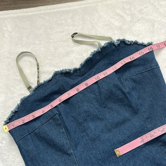 VTG 90's Women's Denim Camo Strap Mini Dress Raw Edge Casual Grunge Streetwear S - Picture 6 of 9
